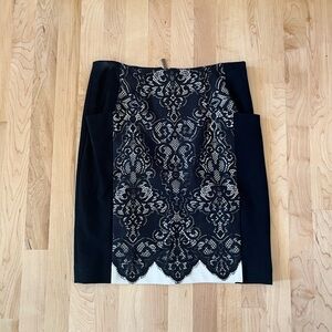 Nanette Lepore Black and White Lace Pencil Skirt